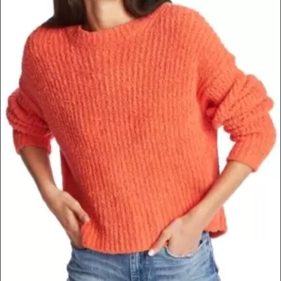 1. STATE- Womens Orange Long Sleeve Crew Neck Sweater - Picture 6 of 11